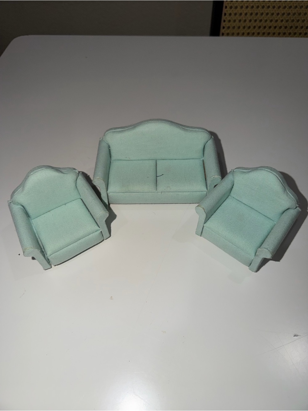 Mint Green Miniature Sofa and Two Chairs Dollhouse Set